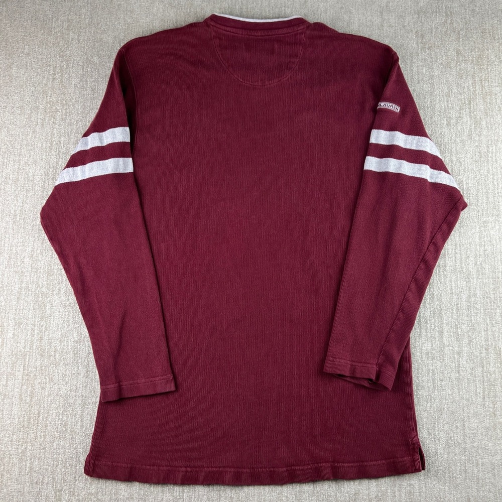 Chaps Ralph Lauren Pullover Mens Large Burgundy V-Neck Ribbed Striped Sleeve Y2K - Picture 6 of 6